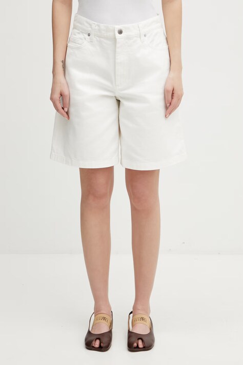 Maison Kitsuné szorty jeansowe damskie beżowe high waist QW01401WD4024