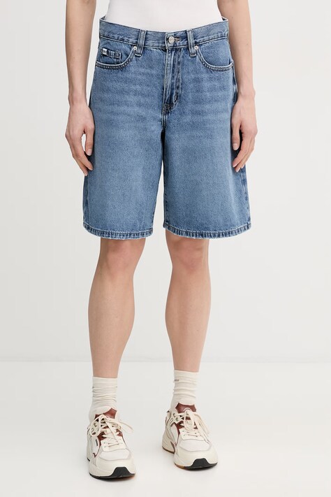 Dkny szorty jeansowe damskie kolor niebieski gładkie medium waist DJ5S8053