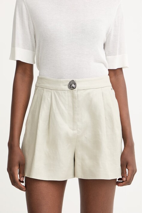 Armani Exchange kratke hlače ženske lanene bež klasičen pas XW001983 AF21530