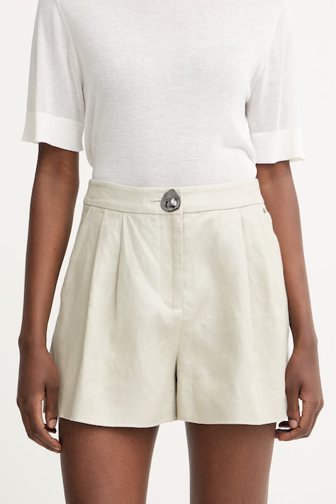 Armani Exchange kratke hlače ženske lanene bež klasičen pas XW001983 AF21530