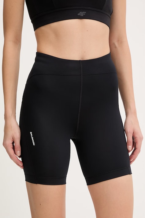 Salomon szorty treningowe damskie kolor czarny gładkie high waist LC2418900