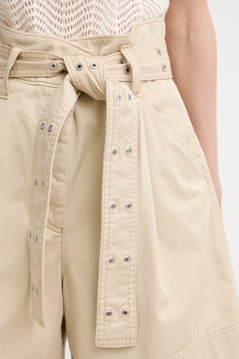 BOSS Orange szorty damskie bawełniane z elastanem C Tulina-D beżowe high waist 50556394