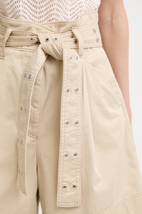 BOSS Orange szorty damskie bawełniane z elastanem C Tulina-D beżowe high waist 50556394