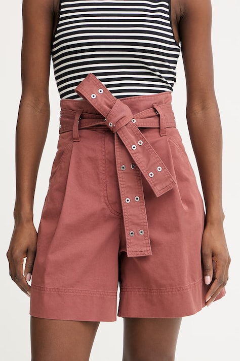 BOSS Orange šortky dámske bavlnené s elastanom C Tulina-D burgundské high waist 50556394