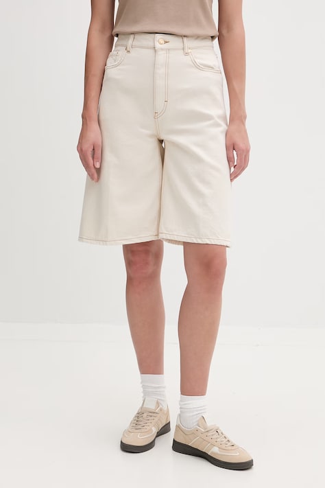 HUGO szorty damskie bawełniane Gelita_1 beżowe high waist 50557029