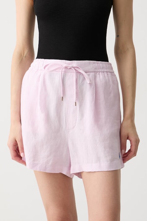 Polo Ralph Lauren szorty damskie lniane LINEN-WVN-SHORTS różowe high waist 211A12950007
