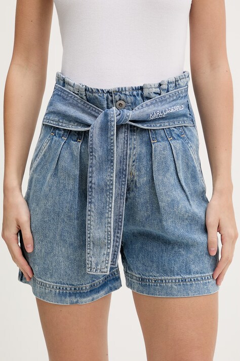 Rifľové krátke nohavice Karl Lagerfeld Jeans modrá farba, jednofarebná, vysoký pás, B2W10069