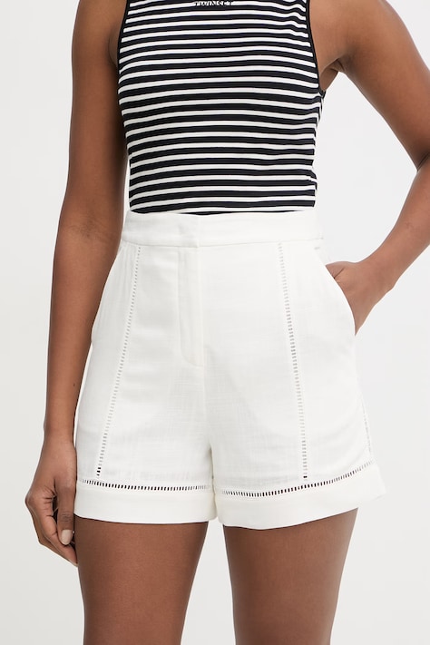 Karl Lagerfeld szorty damskie z dodatkiem lnu beżowe high waist B2W10022