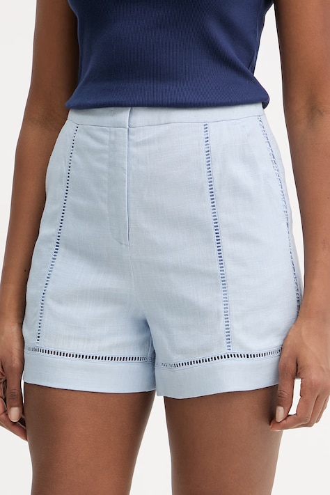 Karl Lagerfeld šortky dámské s příměsí lnu modré high waist B2W10022
