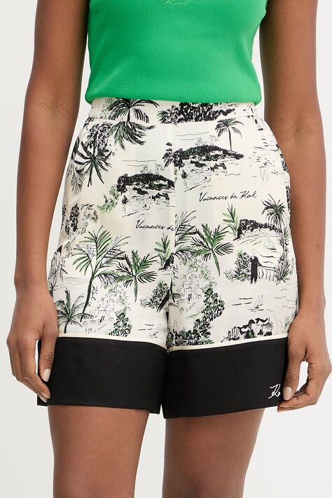 Karl Lagerfeld szorty damskie z wiskozy beżowe high waist B2W10027