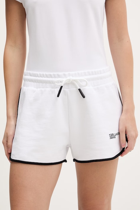Bavlnené šortky Karl Lagerfeld Jeans biela farba, jednofarebné, vysoký pás, B2W10125
