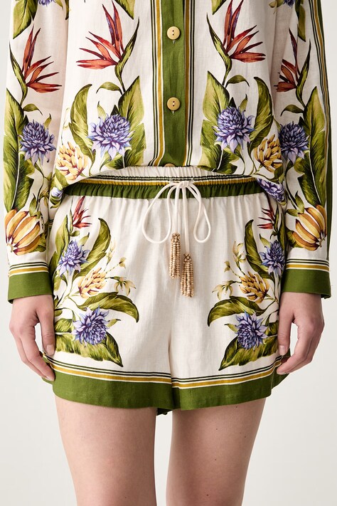 Farm Rio szorty damskie z lnem beżowe high waist 349086