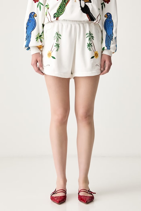 Farm Rio pantaloni scurți de trening pentru femei cu bumbac bej high waist 349810