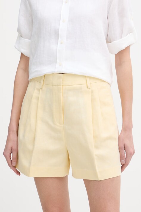 MICHAEL Michael Kors szorty damskie z lnem żółte high waist MS63012KPY
