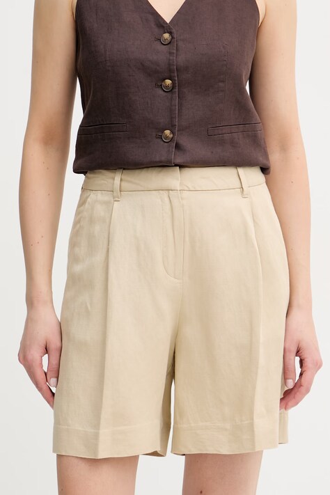 Gant szorty damskie z lnem beżowe high waist 4020131