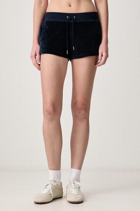 Sporty & Rich Signature Logo Krystal šortky zamatové dámske tmavomodré low waist SH05773326BL106