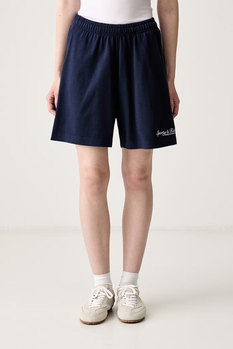 Sporty & Rich Syracuse szorty dresowe bawełniane damskie granatowe high waist SH03975325BL106