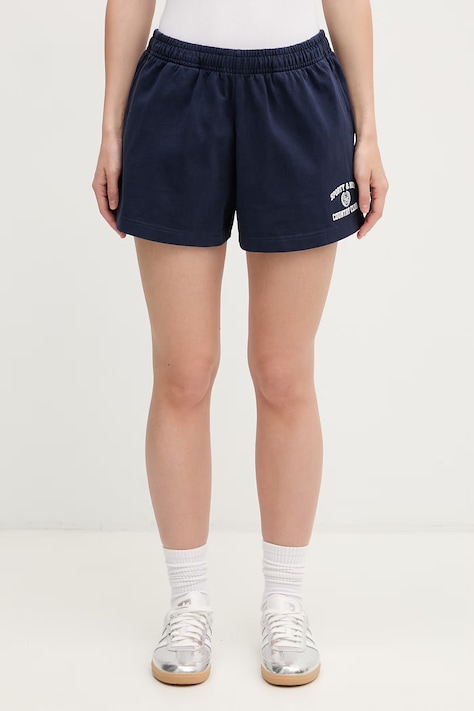 Sporty & Rich Varsity Crest Disco спортивные шорты из хлопка для женщин тёмно-синие high waist SH03776218BL106
