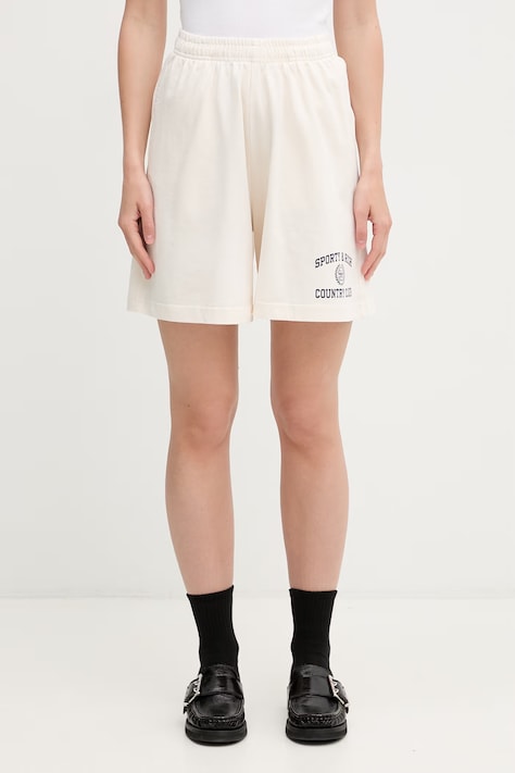 Sporty & Rich Varsity Crest спортивные шорты из хлопка для женщин бежевые regular waist SH03976218WH37