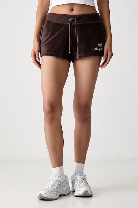 Sporty & Rich x Juicy Couture szorty welurowe damskie brązowe low waist SH057716689BR03
