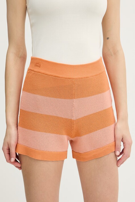 Lacoste szorty damskie bawełniane pomarańczowe high waist GF9891