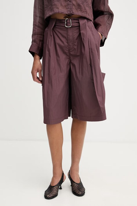 Isabelle Blanche bermudy damskie z bawełną brązowe high waist IS26SS-P033-T002