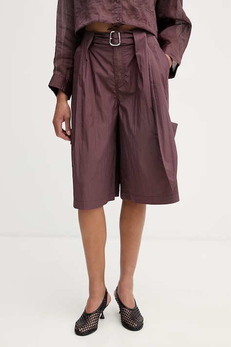 Isabelle Blanche bermudy damskie z bawełną brązowe high waist IS26SS-P033-T002