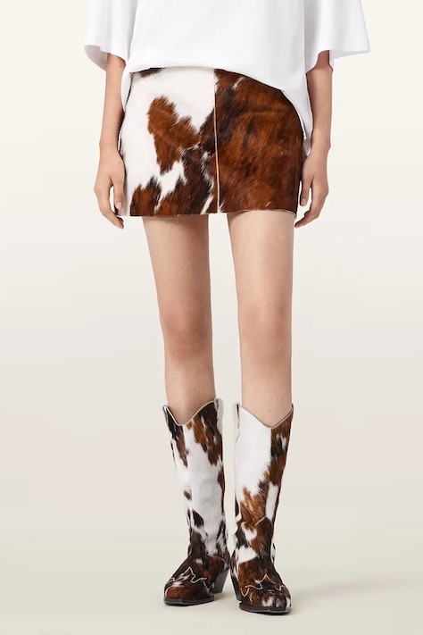 AllSaints spódnica skórzana DAPPLE MINI brązowa W067RE