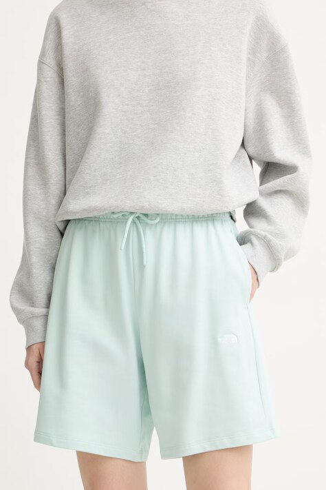 The North Face szorty damskie bawełniane Essential Light turkusowe high waist NF0A8GQYG701