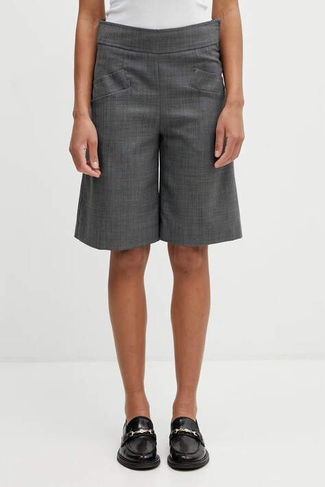 GANNI szorty eleganckie z wełną damskie szare high waist A1110071