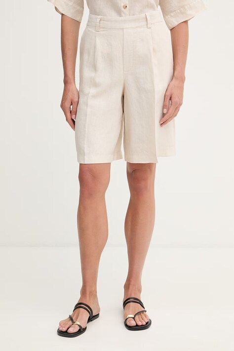 OUI szorty damskie lniane beżowe high waist 97220