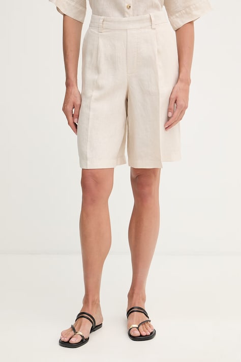 OUI szorty damskie lniane beżowe high waist 97220
