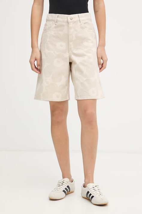 Marimekko pantaloni scurți pentru femei, din denim bej high waist 095432