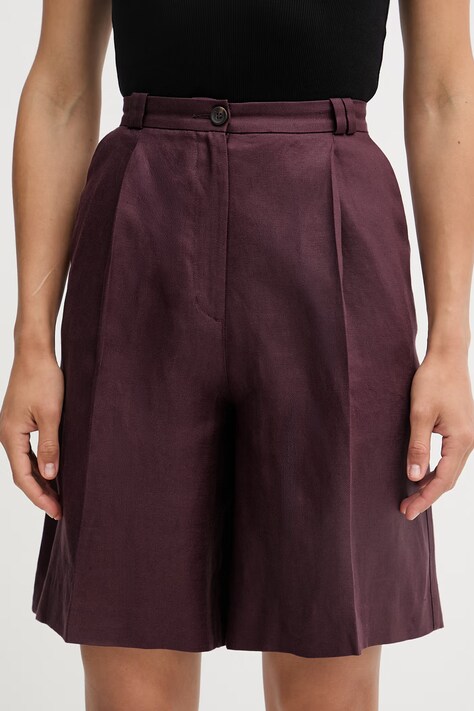 Sisley szorty damskie lniane bordowe high waist 4TTSL901Y