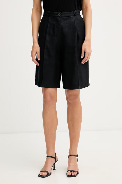 Sisley szorty damskie lniane czarne high waist 4TTSL901Y