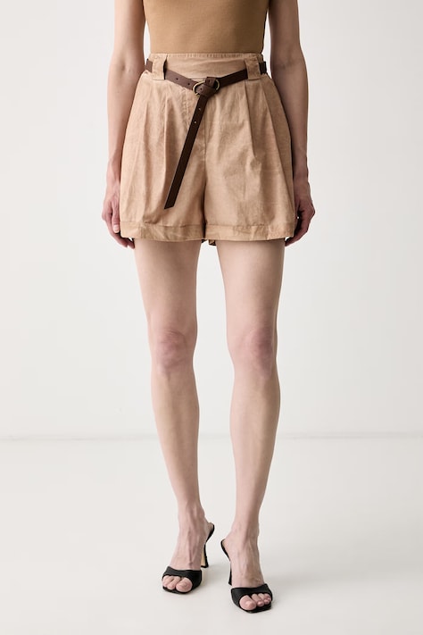 Haveone šortky dámske bavlnené béžové high waist PFL-Q233
