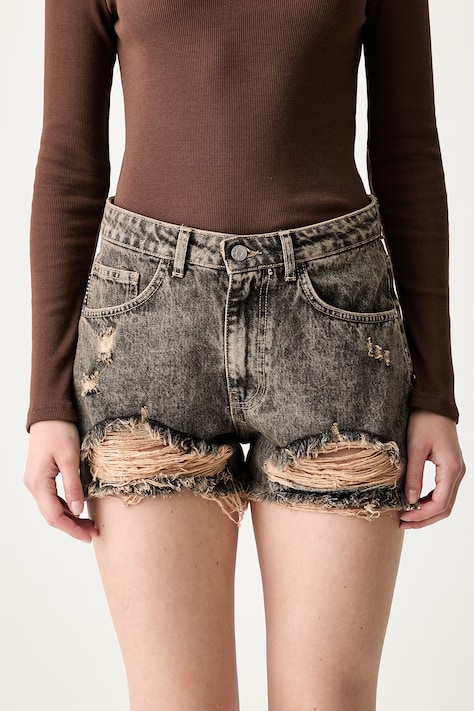 Haveone pantaloni scurți pentru femei din denim gri high waist PGZ-Q242