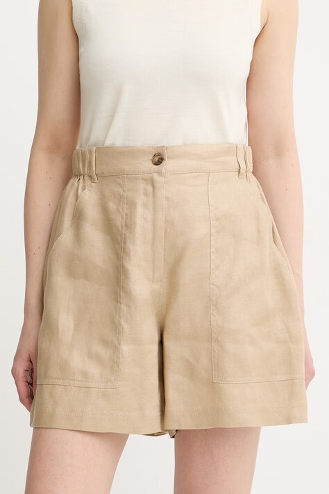 Weekend Max Mara Bermudy damskie lniane beżowe high waist 2615141013600