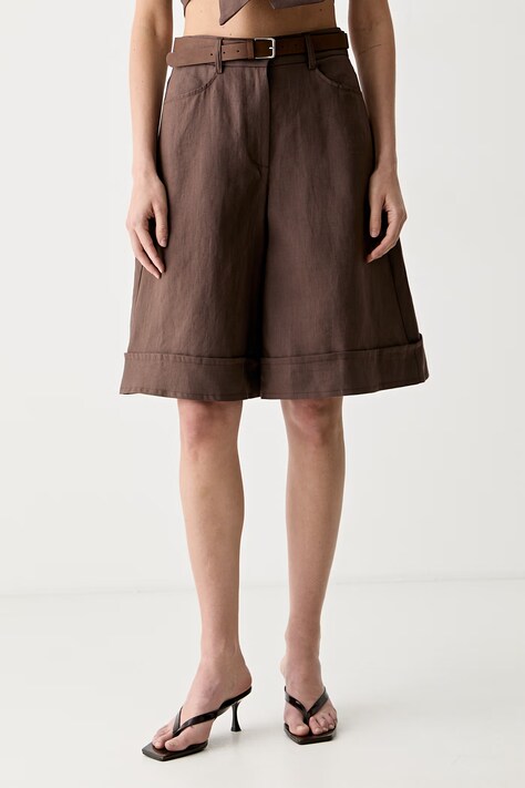 ViCOLO bermudy damskie lniane brązowe high waist TAB0405