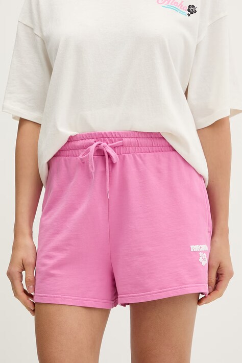 Rip Curl szorty dresowe damskie bawełniane SURF PUFF różowe regular waist 05FWWS