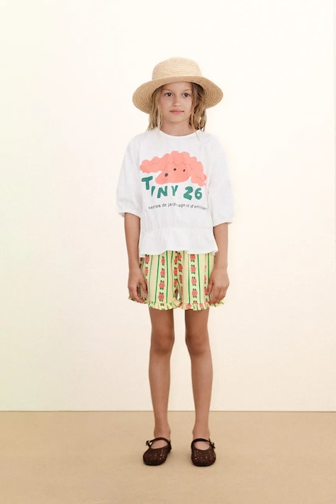 Tinycottons pantaloni scurți din bumbac pentru copii ROSE PATTERN SHORTS culoarea galben, cu imprimeu, SS26-032