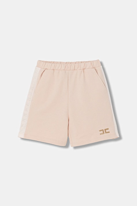 Детски памучен къс панталон Elisabetta Franchi в бежово с изчистен дизайн EFBE079.0.FF002