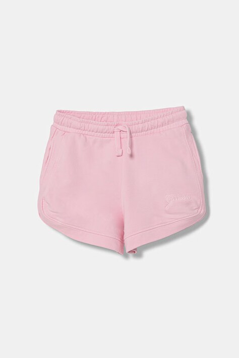 Guess Szorty dresowe dziecięce bawełniane różowe regular waist J6GD11 KAD74