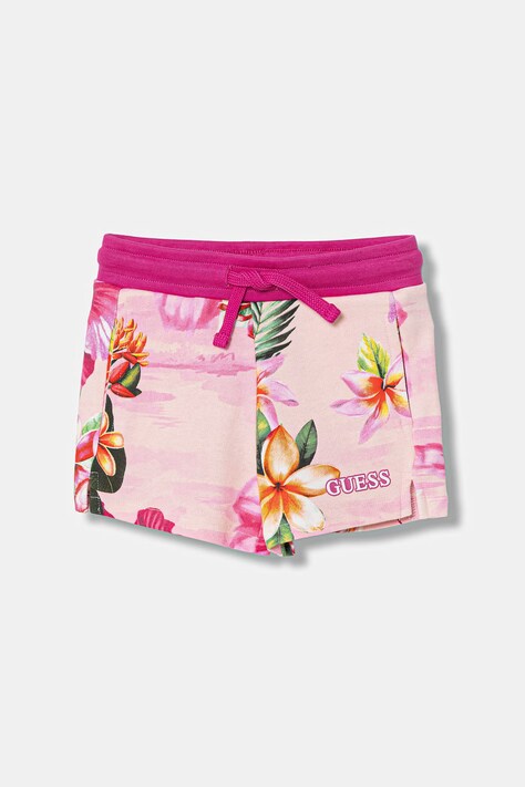 Guess szorty bawełniane dziecięce kolor różowy wzorzyste regulowana talia K6GD00 KA6R4