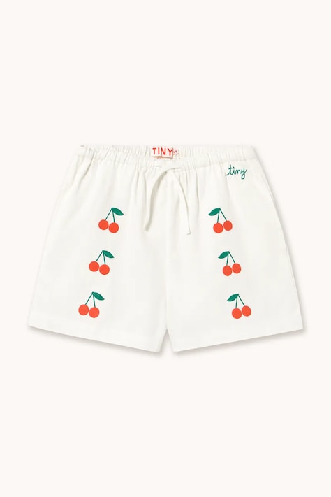 Tinycottons pantaloni scurți din bumbac pentru copii MINI CHERRIES TWILL SHORTS culoarea alb, cu imprimeu, SS26-314