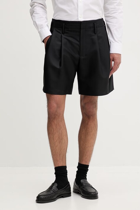 Kenzo szorty męskie z wełną czarne regular waist FG55SH3029FA