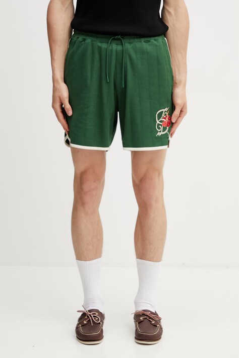 Drôle de Monsieur szorty męskie z bawełną Hibiscus zielone regular waist K-BS181-PL160-DGN