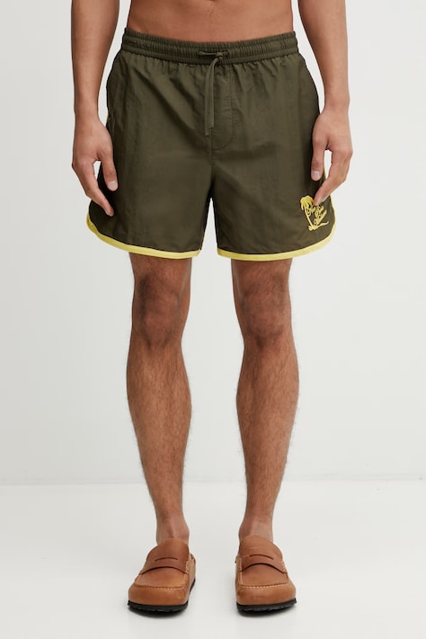 Drôle de Monsieur Plage Slogan Palmier szorty kąpielowe męskie zielone K-BS184-PA028-KK