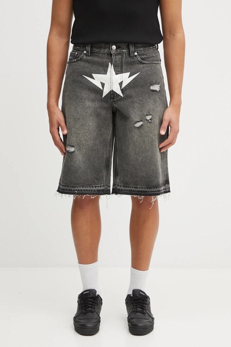 A Bathing Ape szorty jeansowe Destroyed Sta męskie kolor szary 1L30151304