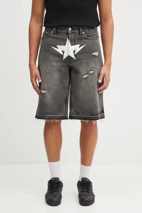 A Bathing Ape szorty jeansowe Destroyed Sta męskie kolor szary 1L30151304